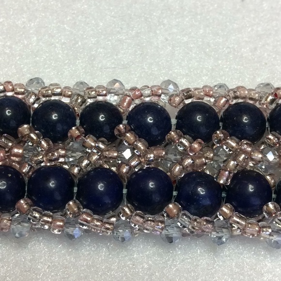 FINAL SALE PRICE Designer Black, Pink & Clear Hand Beaded Bracelet - Picture 2 of 3